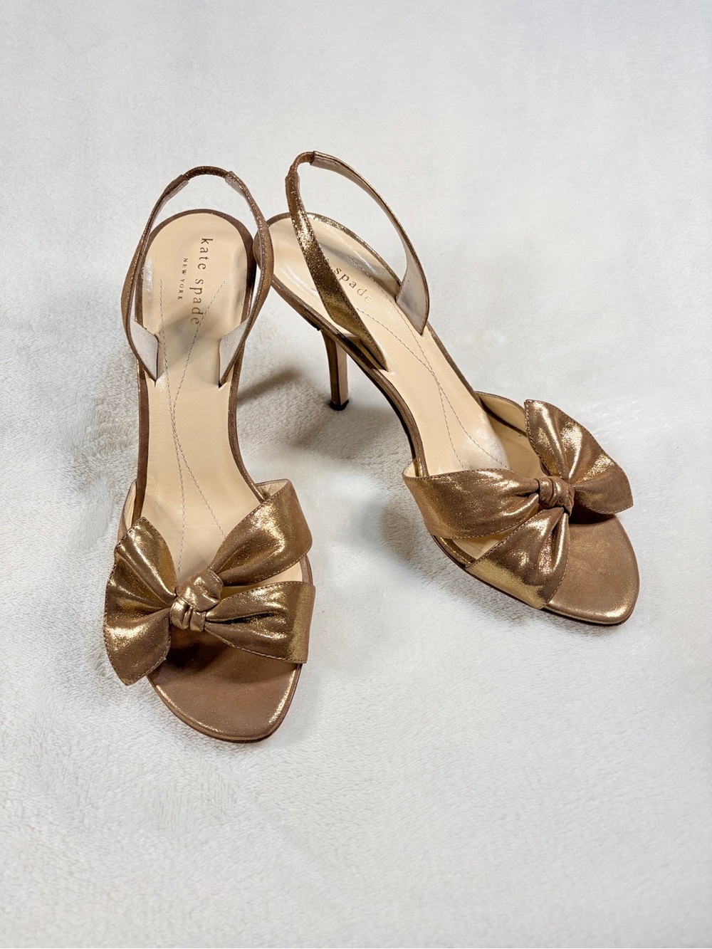 Kate Spade Lora Gold Metallic Bow Slingback Heels‎